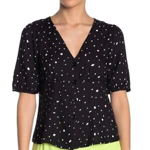 Elodie NWT Polka Dot V-neck 1/2 Sleeve Blouse Black Size Medium